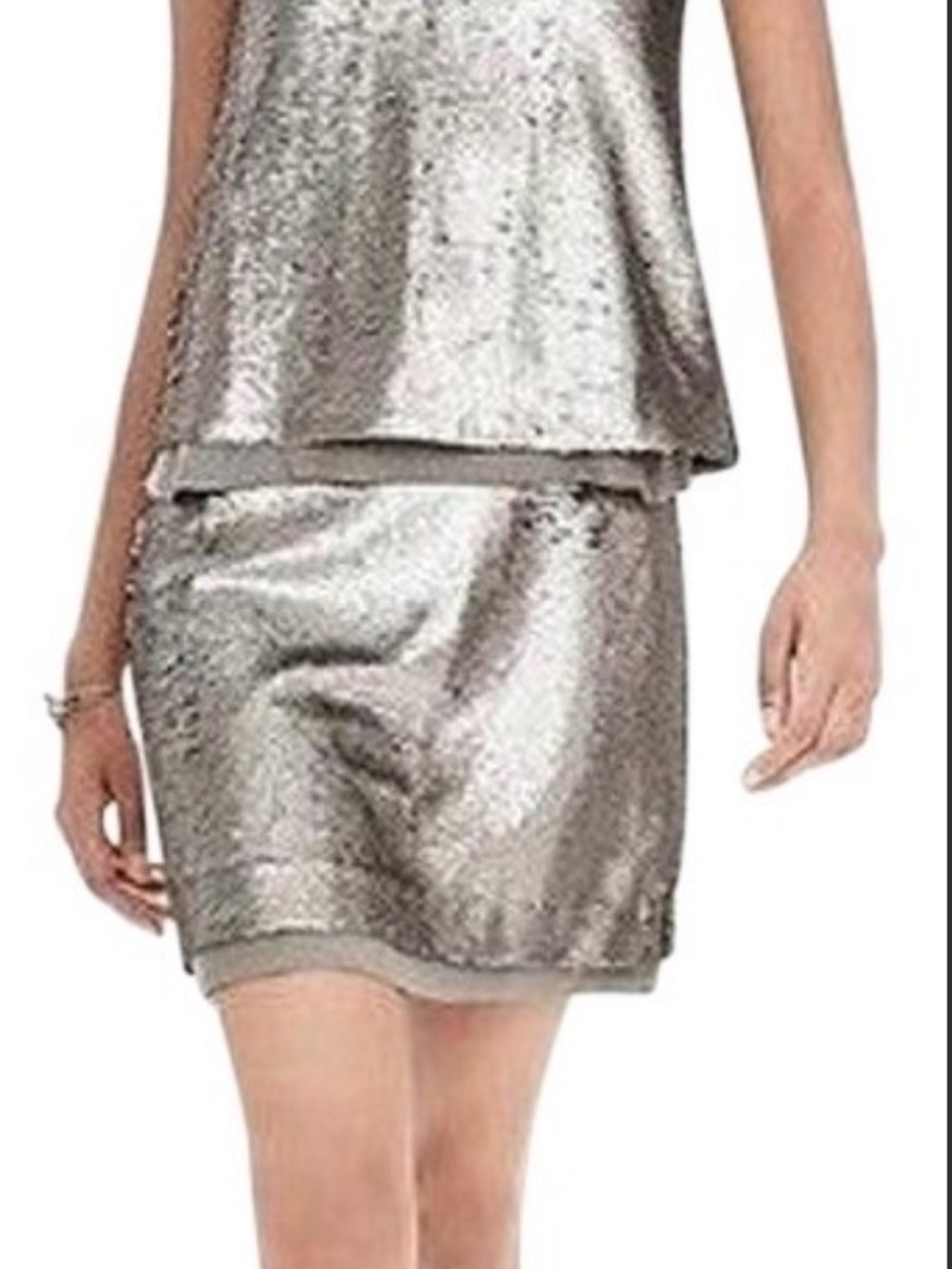 Banana Republic Layered Sequined Champagne Mini Party Dress 0